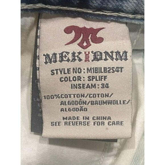 Mek Denim USA Jeans Bilbao Mens 40x34 Straight Distressed Embroidered Light Wash - Picture 11 of 12